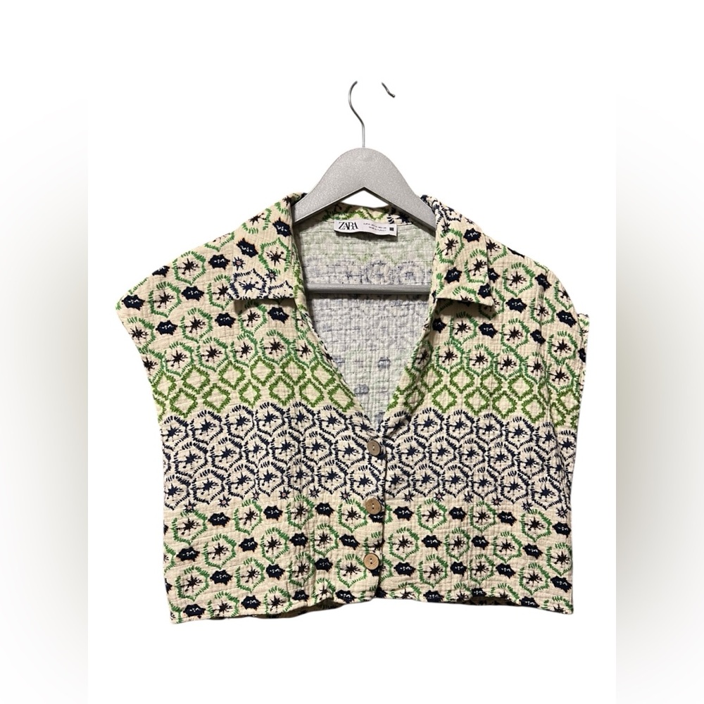 Zara Button-Down Crop Top Medium - image 1